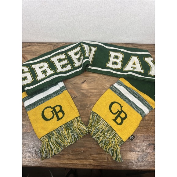 New York Headwear Green Bay Packers Knit Scarf with Fringe Green Yellow White - Picture 1 of 6
